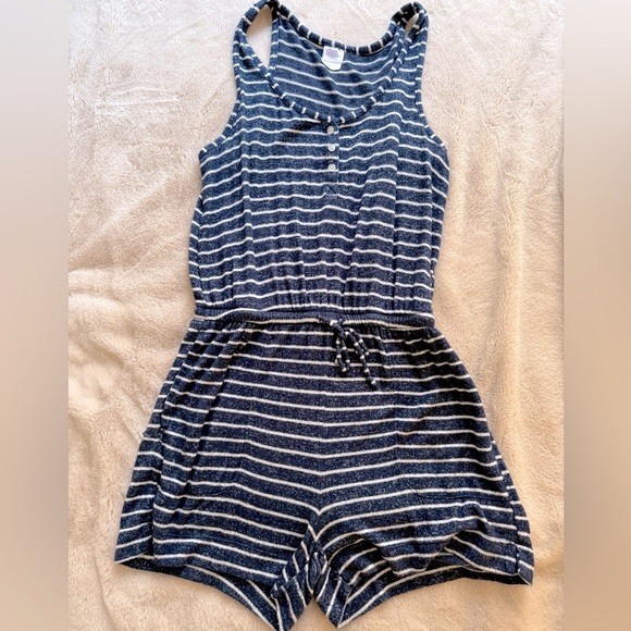 2/$20 ✨Stars Above Striped Romper Navy Blue and White Size S - Picture 2 of 7